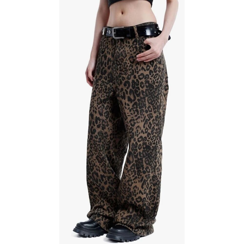 Aelfric Eden Jeans for Women High Waist Leopard Print Straight Leg -27